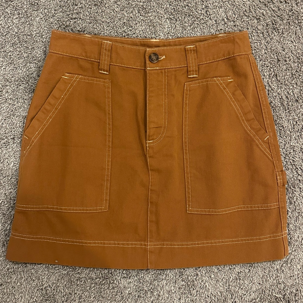 Burnt Orange Cargo Denim Mini Skirt with Pockets